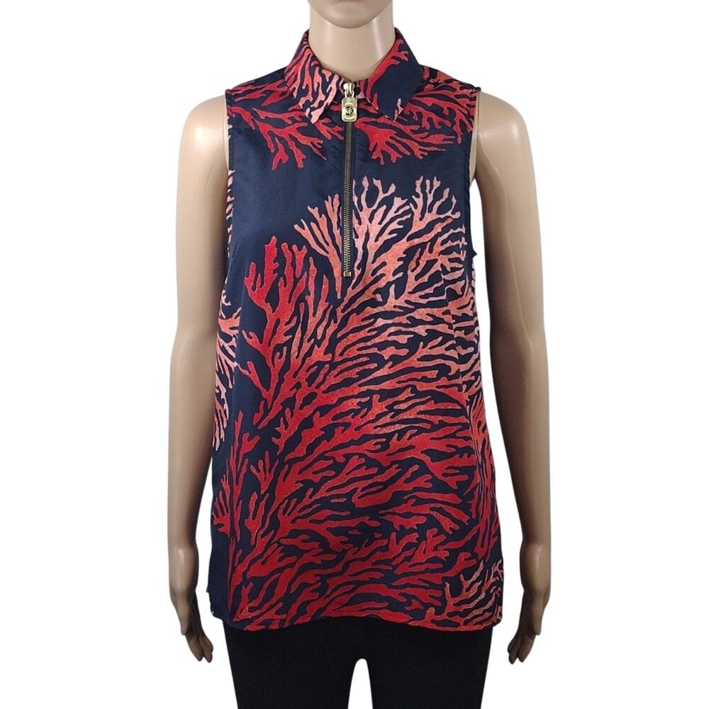 Michael Kors Tank Top Women’s XS Blue Peach Coral Gold Zip Up Summer Beach